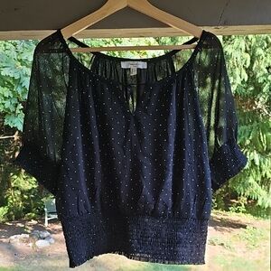 Elegant Black With White Polka-dots Sheer Women's Top